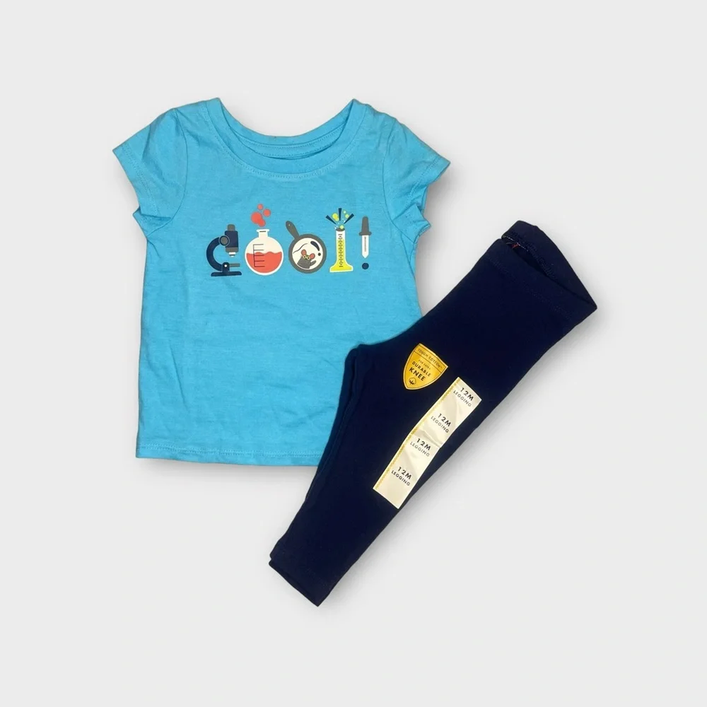 Cat & Jack Science Graphic Blue Shirt & Blue Durable Knee Leggings